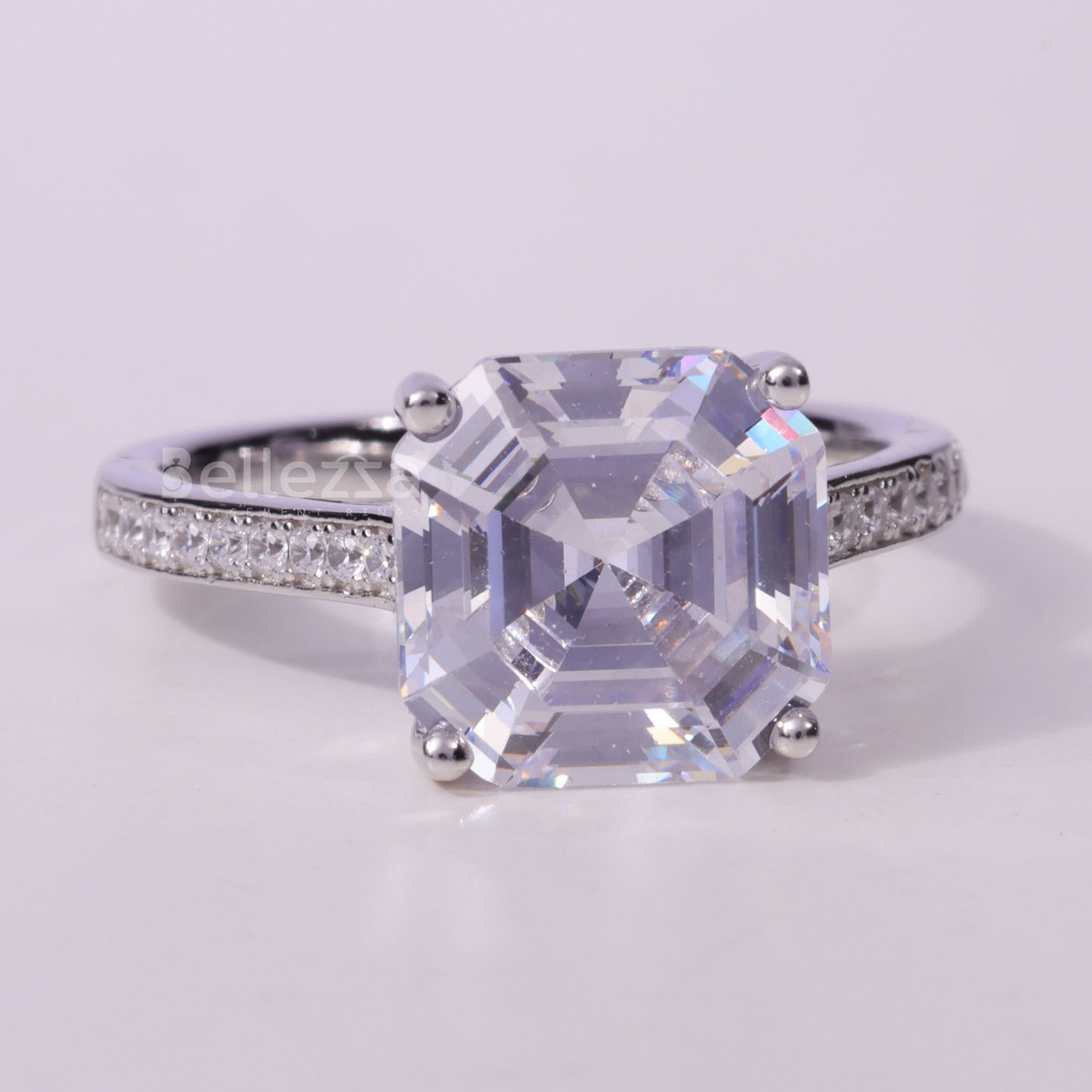 2.0CT Asscher Cut Pave Setting Moissanite Engagement Ring