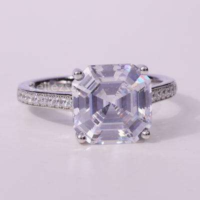 2.0CT Asscher Cut Pave Setting Moissanite Engagement Ring