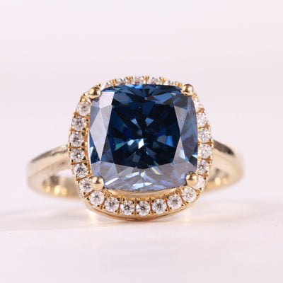 1.50CT Blue Sapphire Cushion Cut Halo Diamond Engagement Ring
