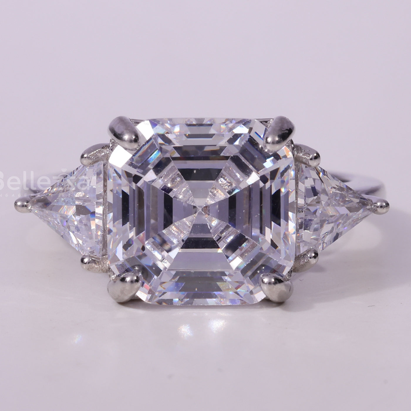 1.50CT Asscher Cut Three Stone Moissanite Engagement Ring
