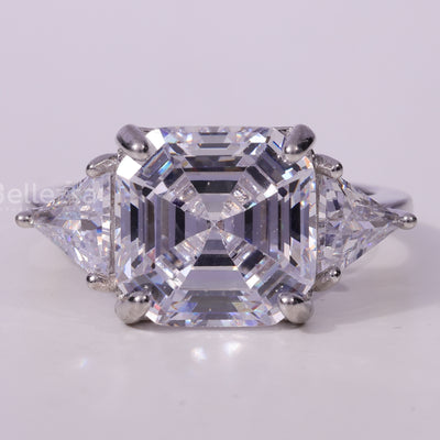 1.50CT Asscher Cut Three Stone Moissanite Engagement Ring
