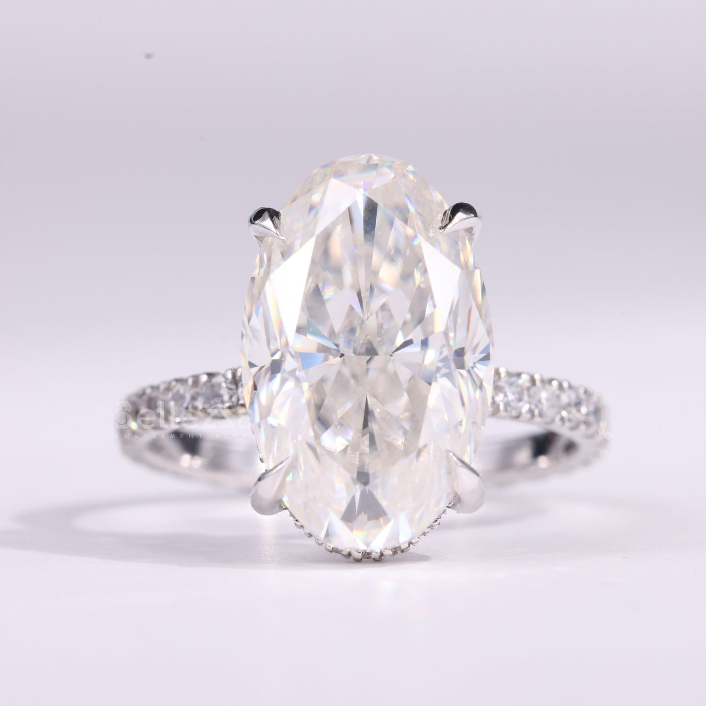 3.0CT Oval Cut Hidden Halo Pave Setting Moissanite Engagement Ring