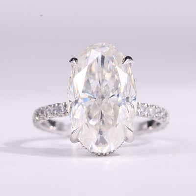 3.0CT Oval Cut Hidden Halo Pave Setting Moissanite Engagement Ring