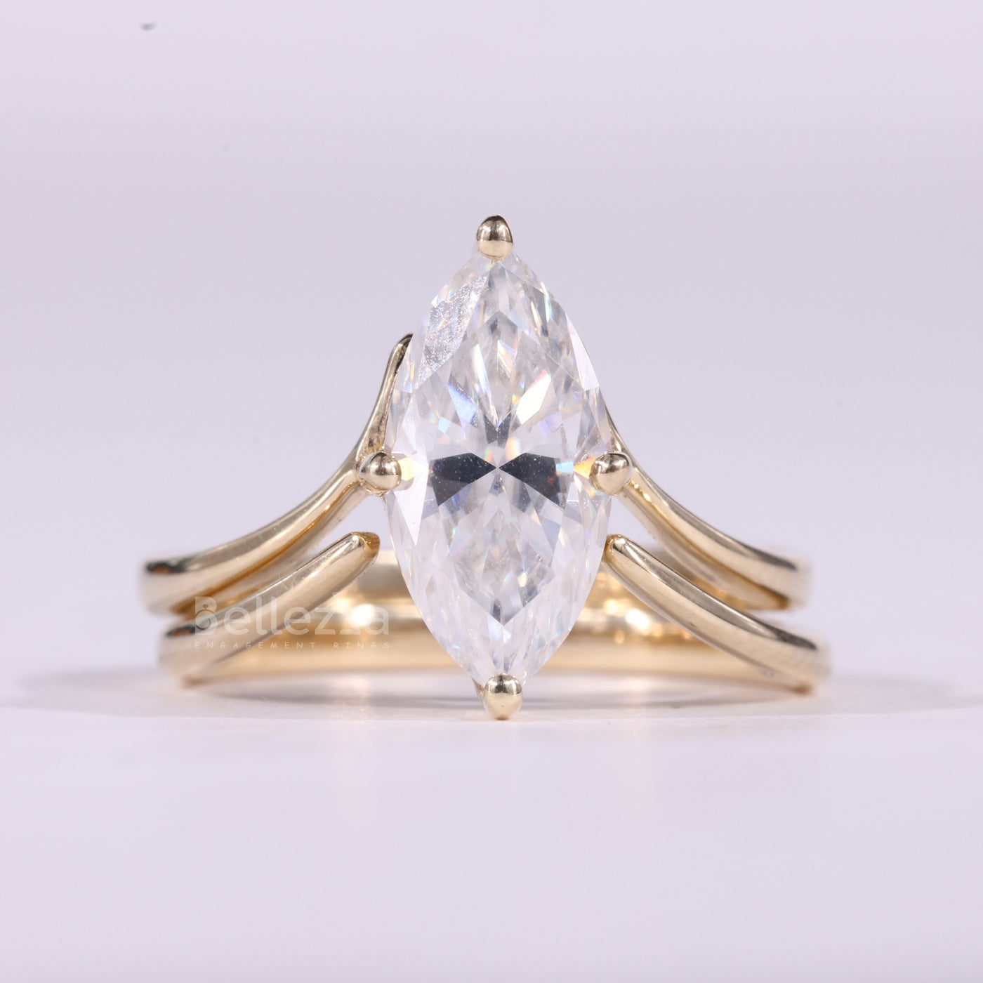 2.0CT Marquise Cut Unique Solitaire Curved Moissanite Bridal Ring Set