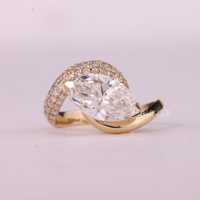 2.0CT East-West Marquise Cut Cluster Diamond Unique Engagement Ring