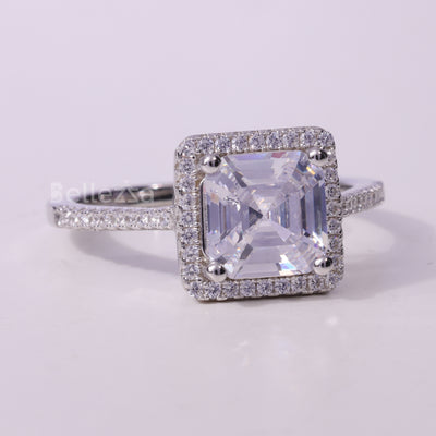 1.0CT Asscher Cut Pave Setting Moissanite Engagement Ring