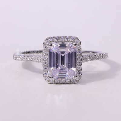 1.0CT Emerald Cut Halo Setting Moissanite Engagement Ring