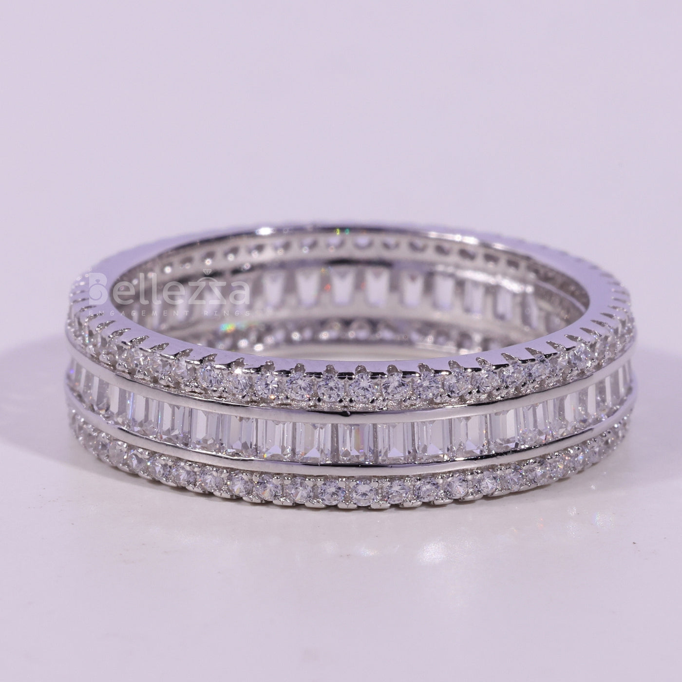 Baguette & Round Cut Moissanite Diamond Full Eternity Wedding Band