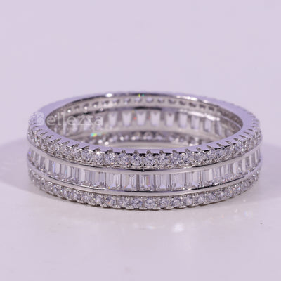 Baguette & Round Cut Moissanite Diamond Full Eternity Wedding Band