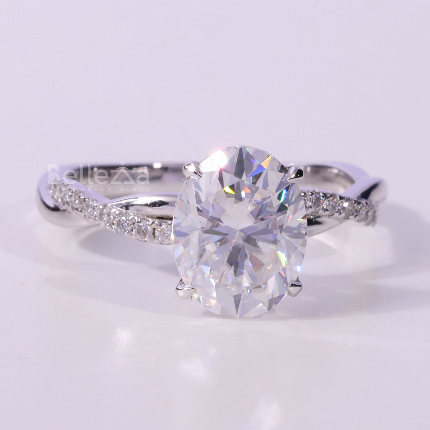 1.50CT Oval Cut Twisted Pave Setting Moissanite Engagement Ring