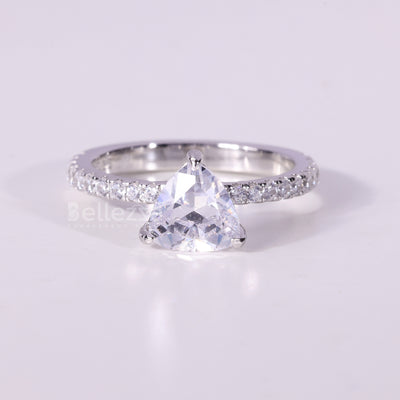 1.0CT Trillion Cut Hidden Halo Pave Setting Moissanite Engagement Ring