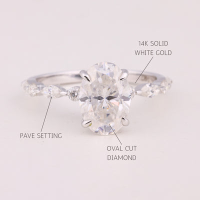 1.50CT Oval Cut Pave Setting Moissanite Engagement Ring