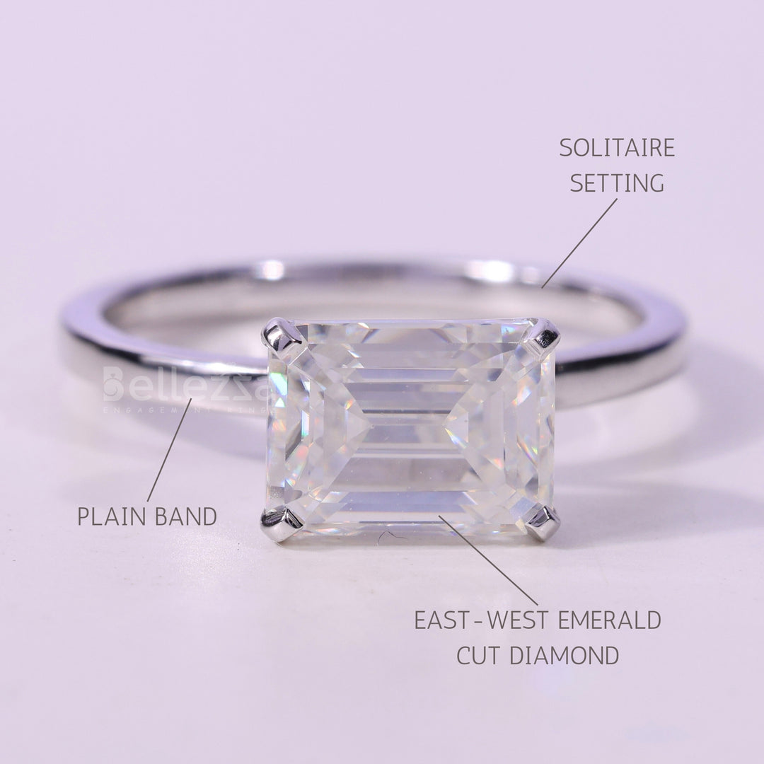 1.50CT East-West Emerald Cut Diamond Solitaire Engagement Ring
