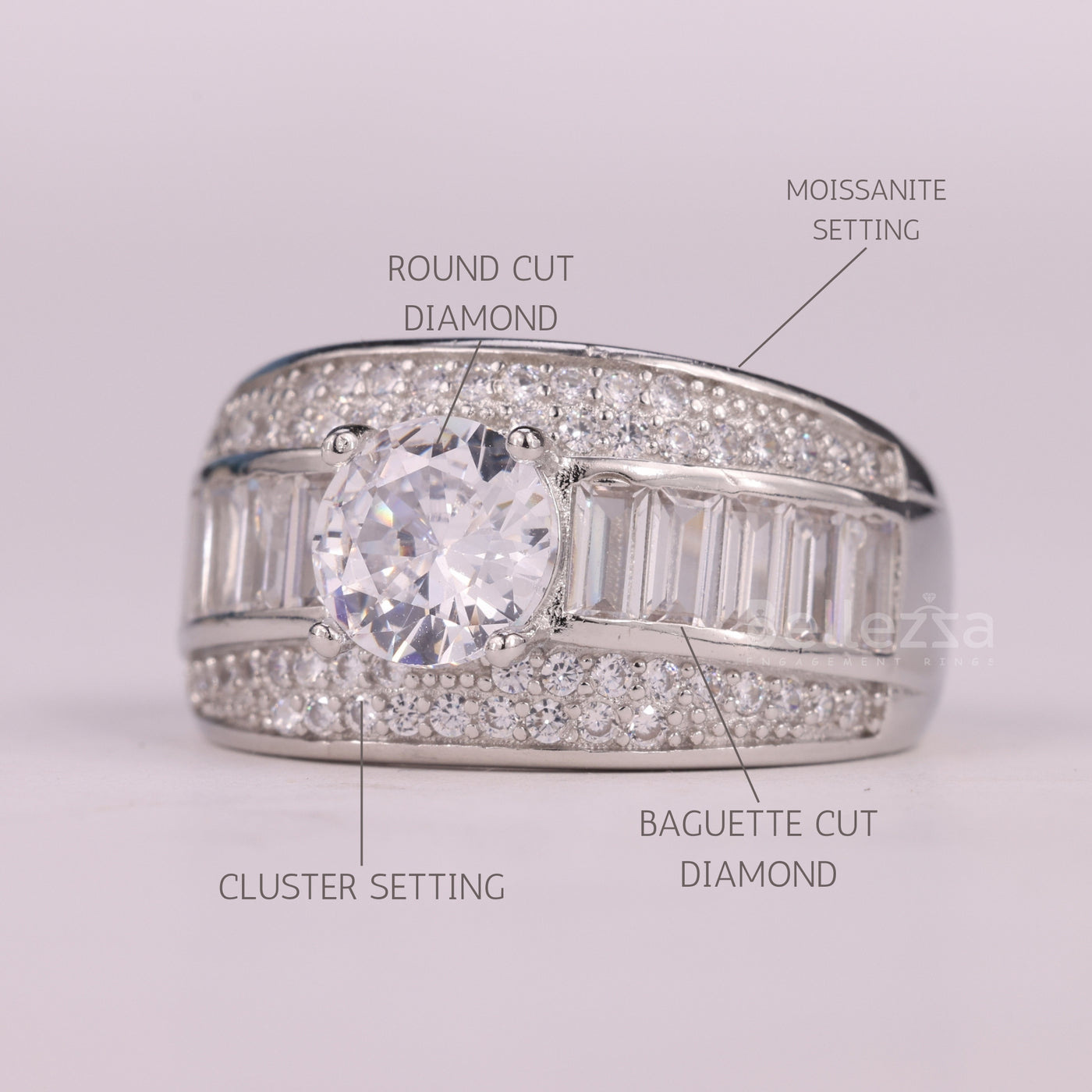 1.0CT Round Cut Cluster Diamond Moissanite Engagement Ring