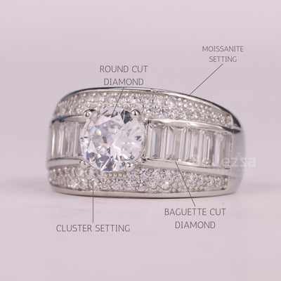 1.0CT Round Cut Cluster Diamond Moissanite Engagement Ring