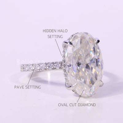 5.50CT Oval Cut Hidden Halo Pave Setting Moissanite Engagement Ring
