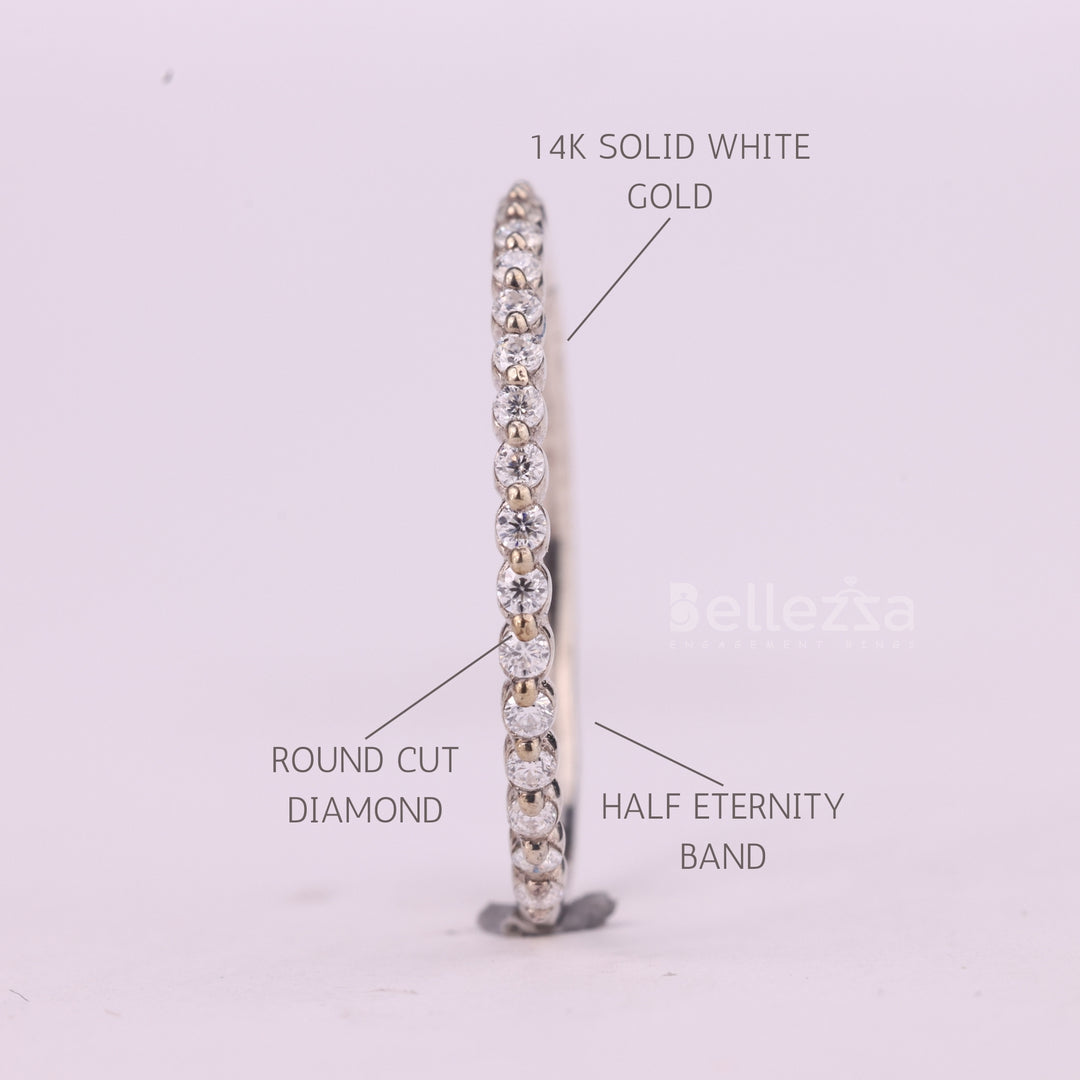 Round Cut Half Eternity Moissanite Pave Setting Wedding Band