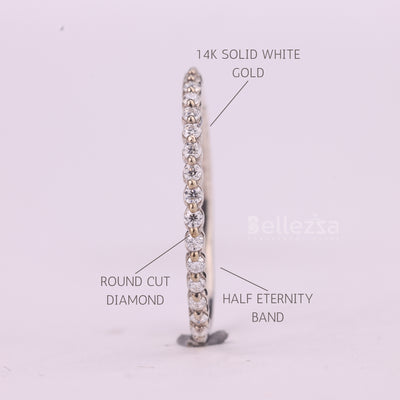 Round Cut Half Eternity Moissanite Pave Setting Wedding Band