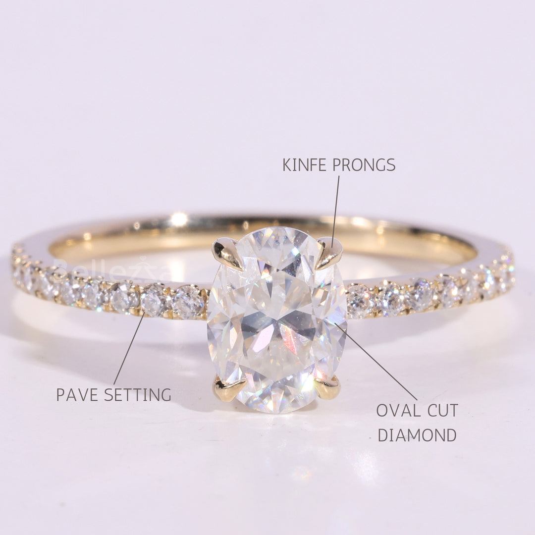 1.0CT Oval Cut Pave Setting Moissanite Engagement Ring