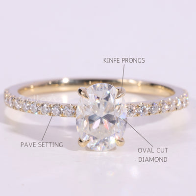 1.0CT Oval Cut Pave Setting Moissanite Engagement Ring