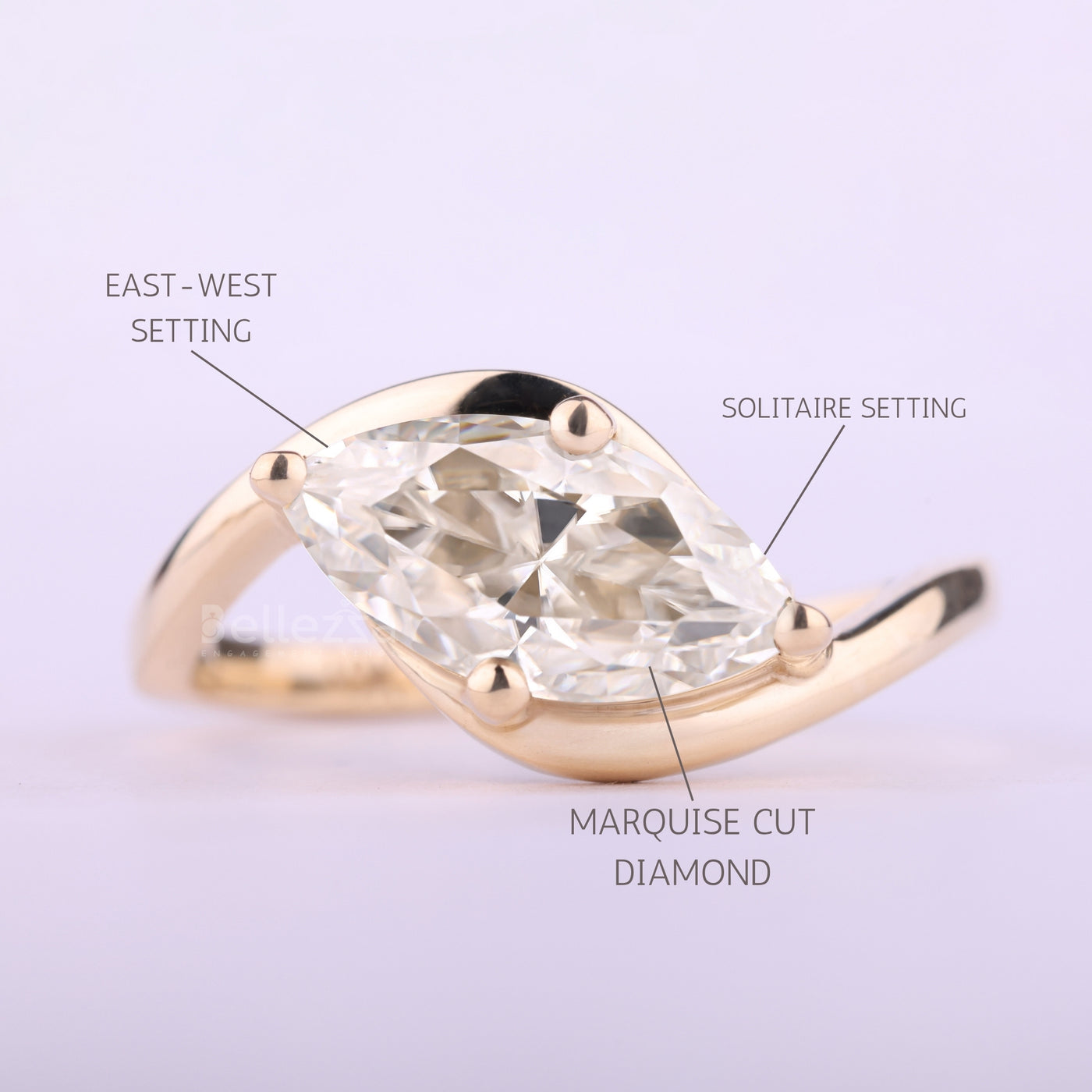 1.50CT East-West Marquise Cut Solitaire Moissanite Engagement Ring