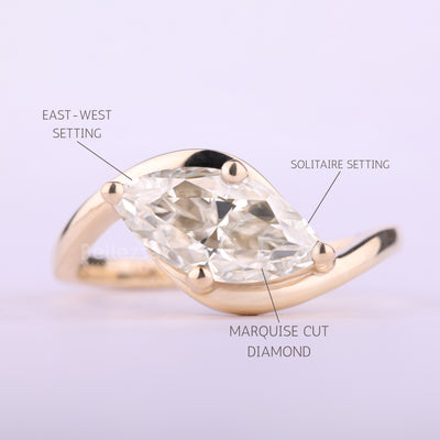 1.50CT East-West Marquise Cut Solitaire Moissanite Engagement Ring