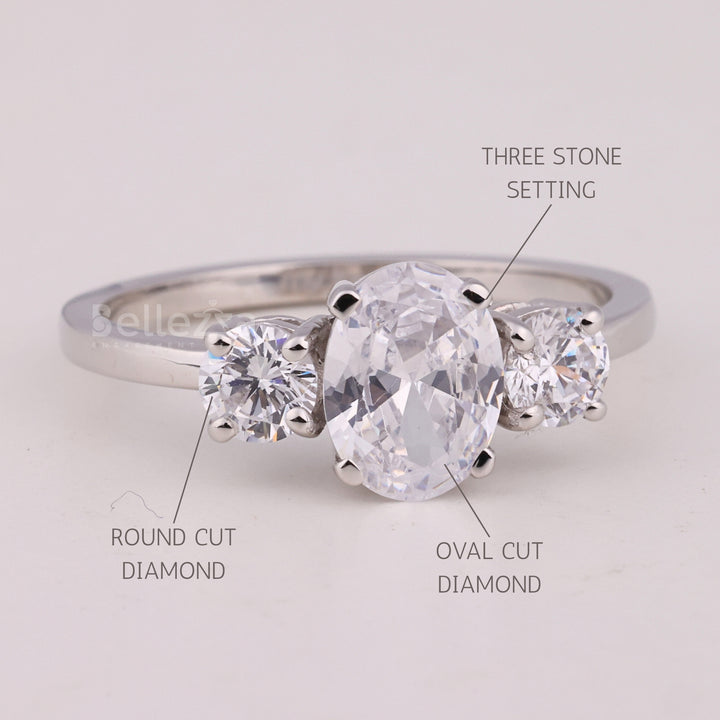 1.0CT Oval Cut Three Stone Moissanite Engagement Ring