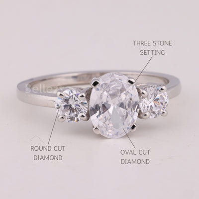 1.0CT Oval Cut Three Stone Moissanite Engagement Ring