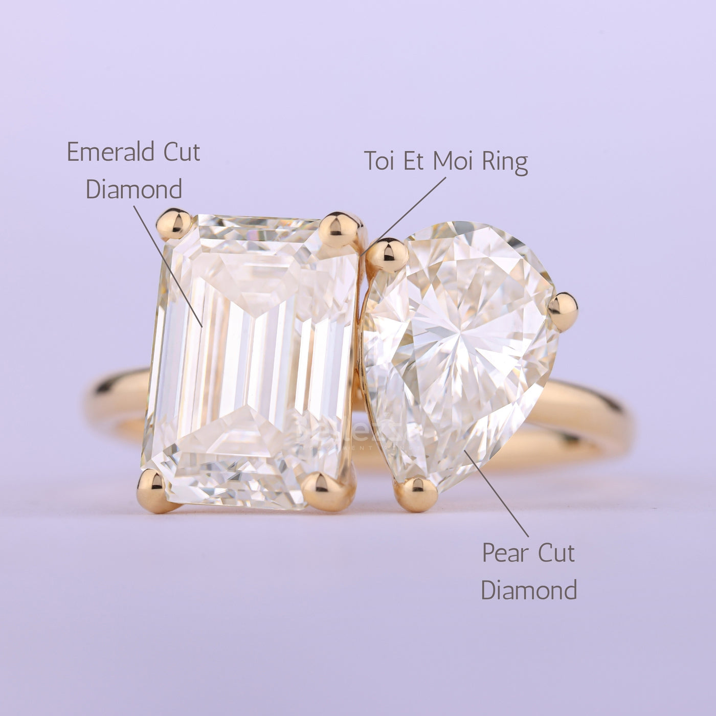 2.0CT Emerald & Pear Cut Diamond Toi Et Moi Engagement Ring