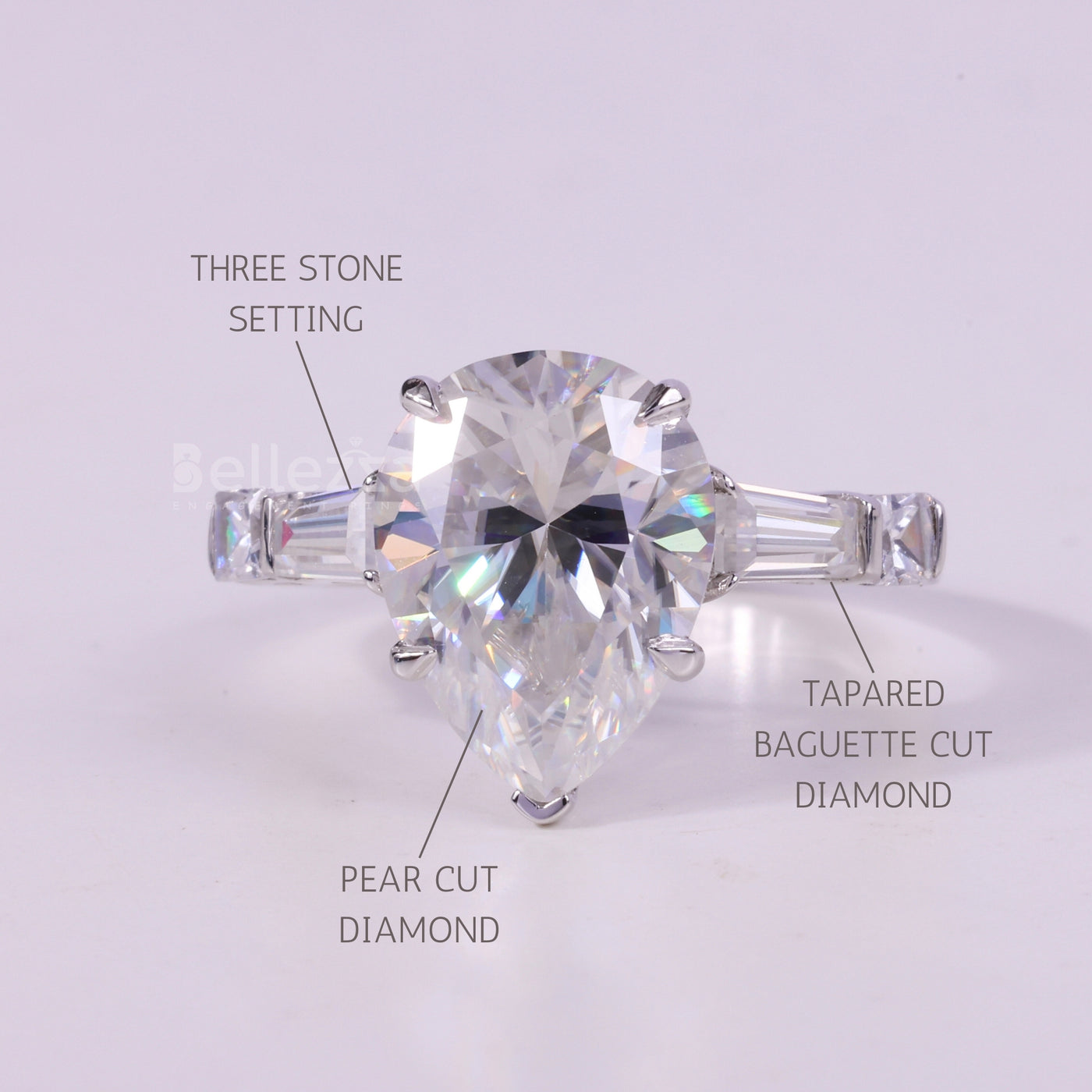1.0CT Pear Cut Three Stone Moissanite Engagement Ring