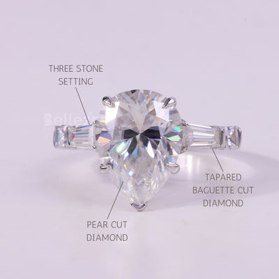 1.0CT Pear Cut Three Stone Moissanite Engagement Ring