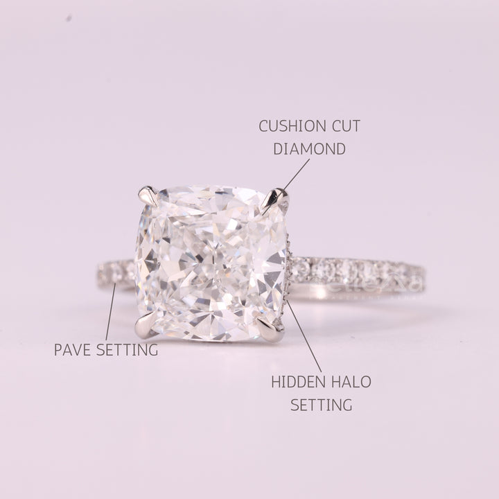 1.0CT Cushion Cut Pave Setting Moissanite Engagement Ring