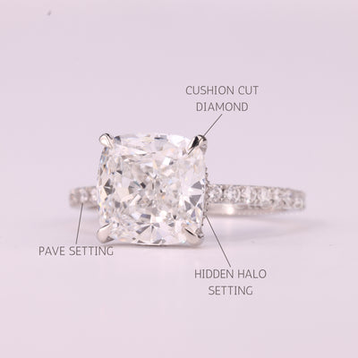1.0CT Cushion Cut Pave Setting Moissanite Engagement Ring
