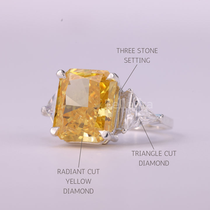3.0CT Yellow Radiant Cut Three Stone Moissanite Engagement Ring