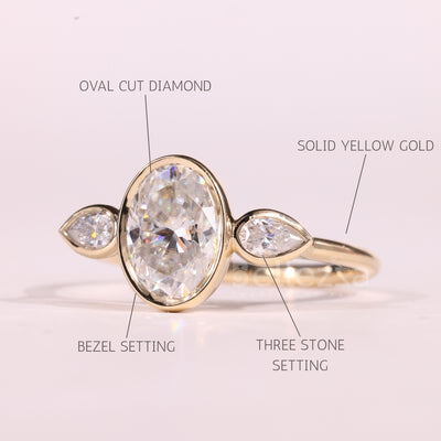 1.50CT Oval Cut Bezel Setting Moissanite Three Stone Engagement Ring