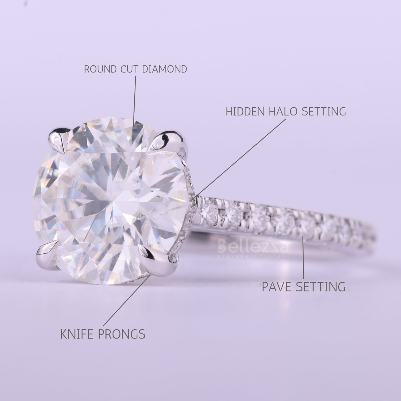 2.0CT Round Cut Diamond Pave Setting Moissanite Engagement Ring