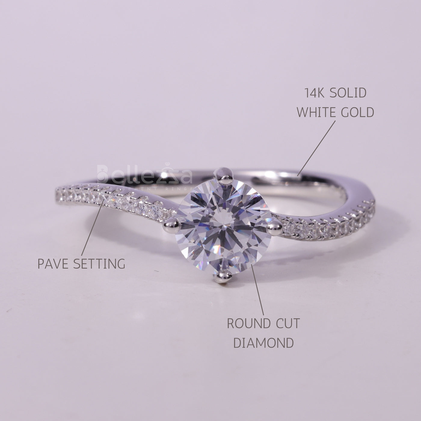 1.0CT Round Cut Pave Setting Moissanite Engagement Ring
