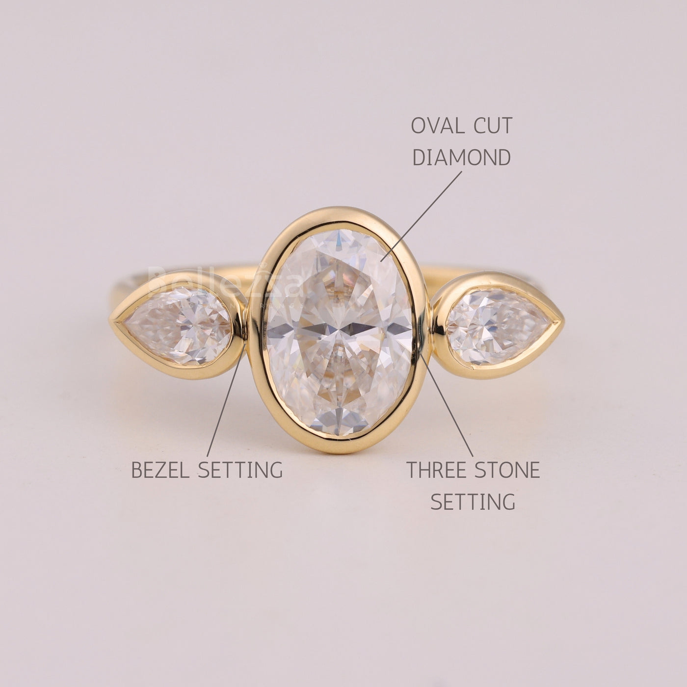 1.50CT Oval Cut Bezel Setting Three Stone Engagement Ring
