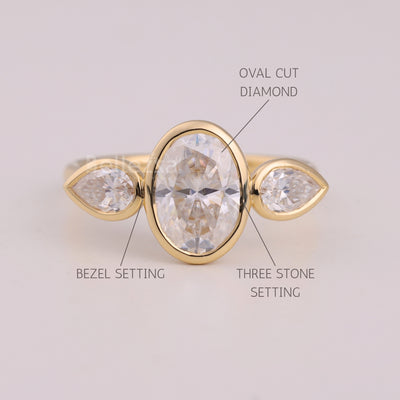 1.50CT Oval Cut Bezel Setting Three Stone Engagement Ring