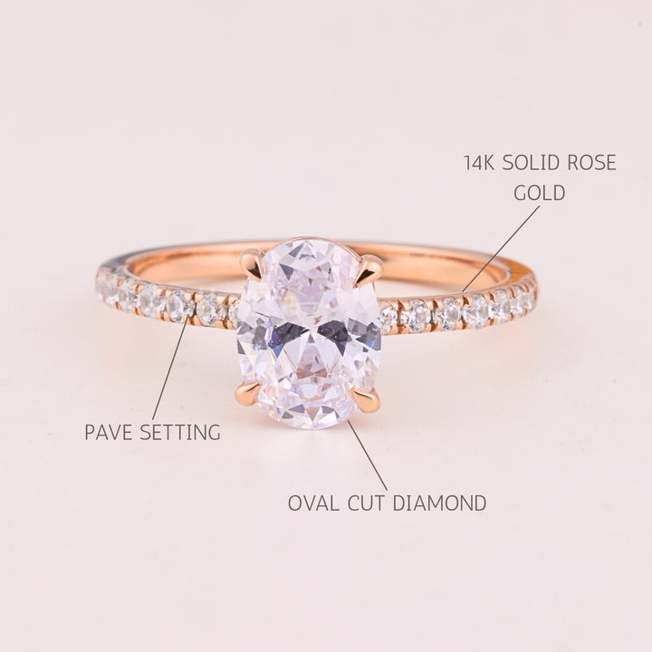 1.0CT Oval Cut Pave Setting Moissanite Engagement Ring