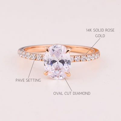 1.0CT Oval Cut Pave Setting Moissanite Engagement Ring
