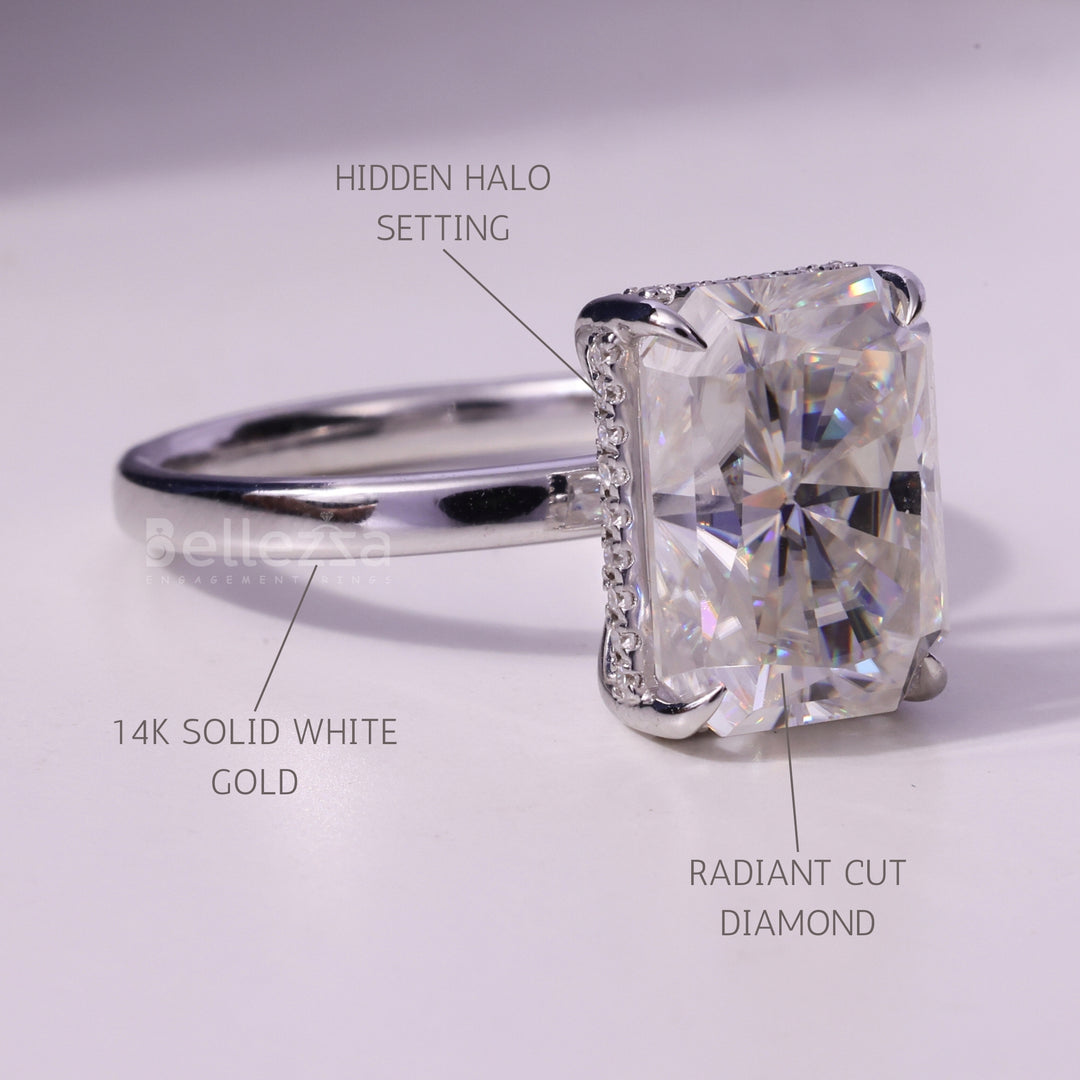 3.0CT Radiant Cut Hidden Halo Moissanite Engagement Ring