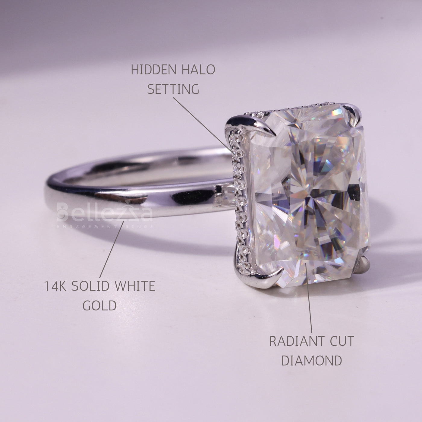 3.0CT Radiant Cut Hidden Halo Moissanite Engagement Ring