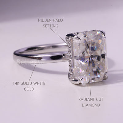 3.0CT Radiant Cut Hidden Halo Moissanite Engagement Ring