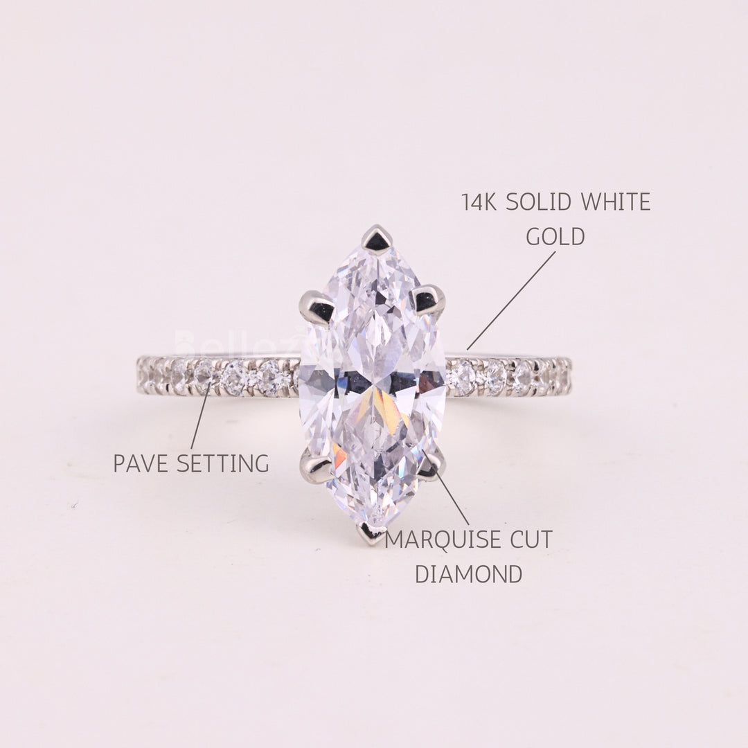 2.0CT Marquise Cut Pave Setting Moissanite Engagement Ring