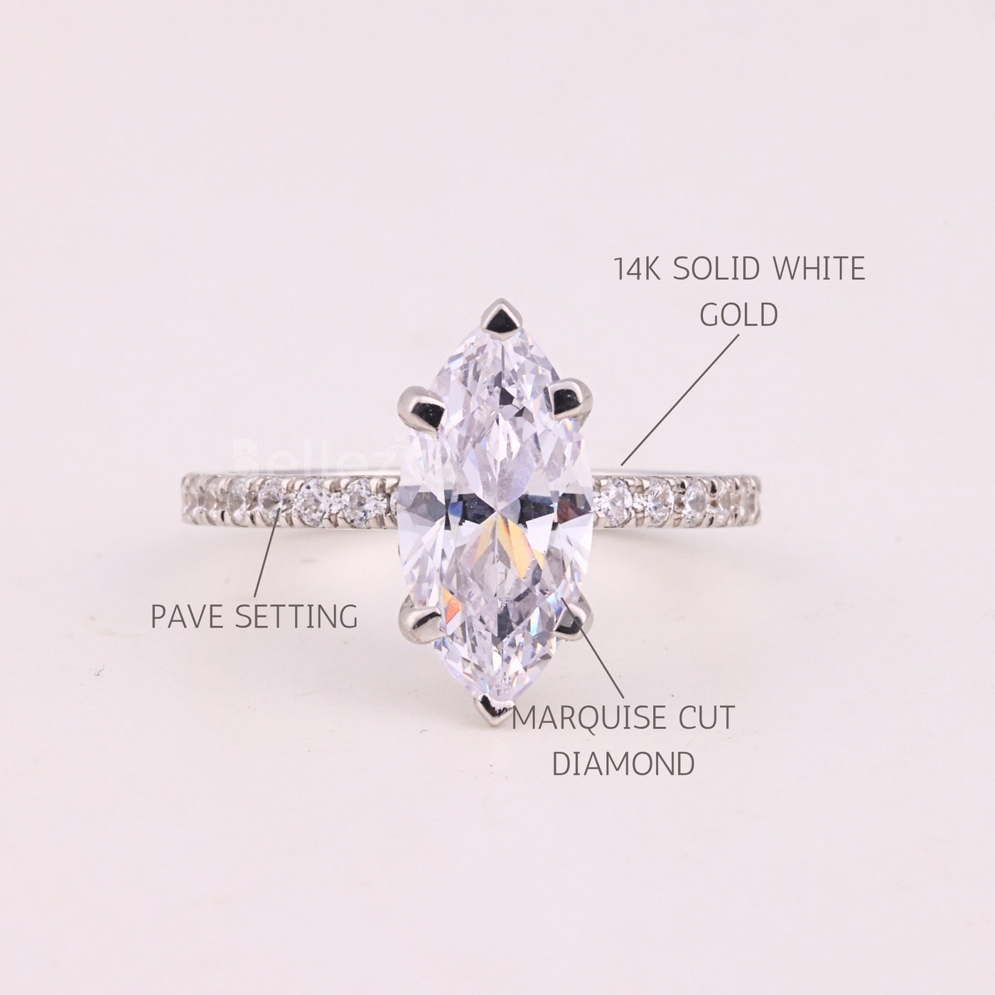 2.0CT Marquise Cut Pave Setting Moissanite Engagement Ring
