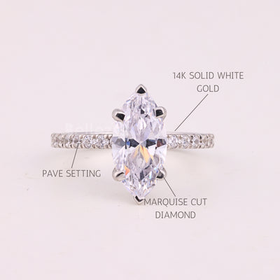 2.0CT Marquise Cut Pave Setting Moissanite Engagement Ring