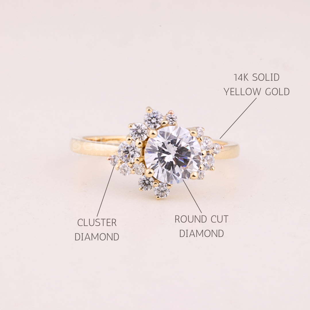 1.0CT Round Cut Cluster Diamond Moissanite Engagement Ring