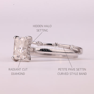 1.0CT Radiant Cut Petite Pave Setting Moissanite Bridal Ring Set