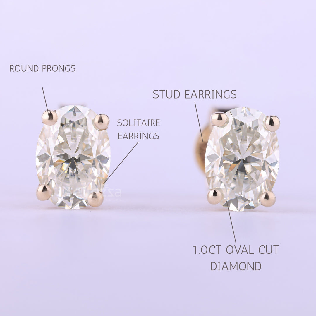 2.0CTW Oval Cut Diamond Solitaire Moissanite Stud Earrings